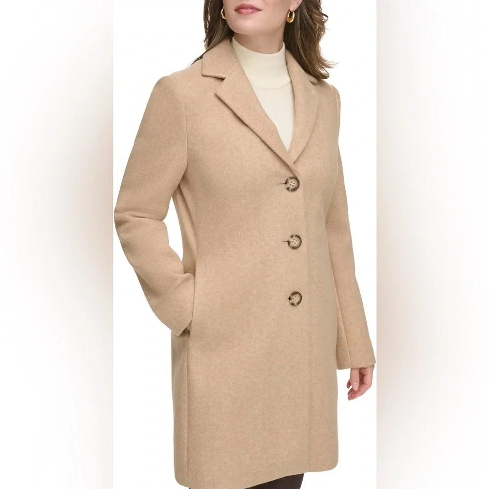 Calvin Klein Coat Camel  coat Single Breasted Calvin Klein coat women’s  size M - Picture 2 of 16